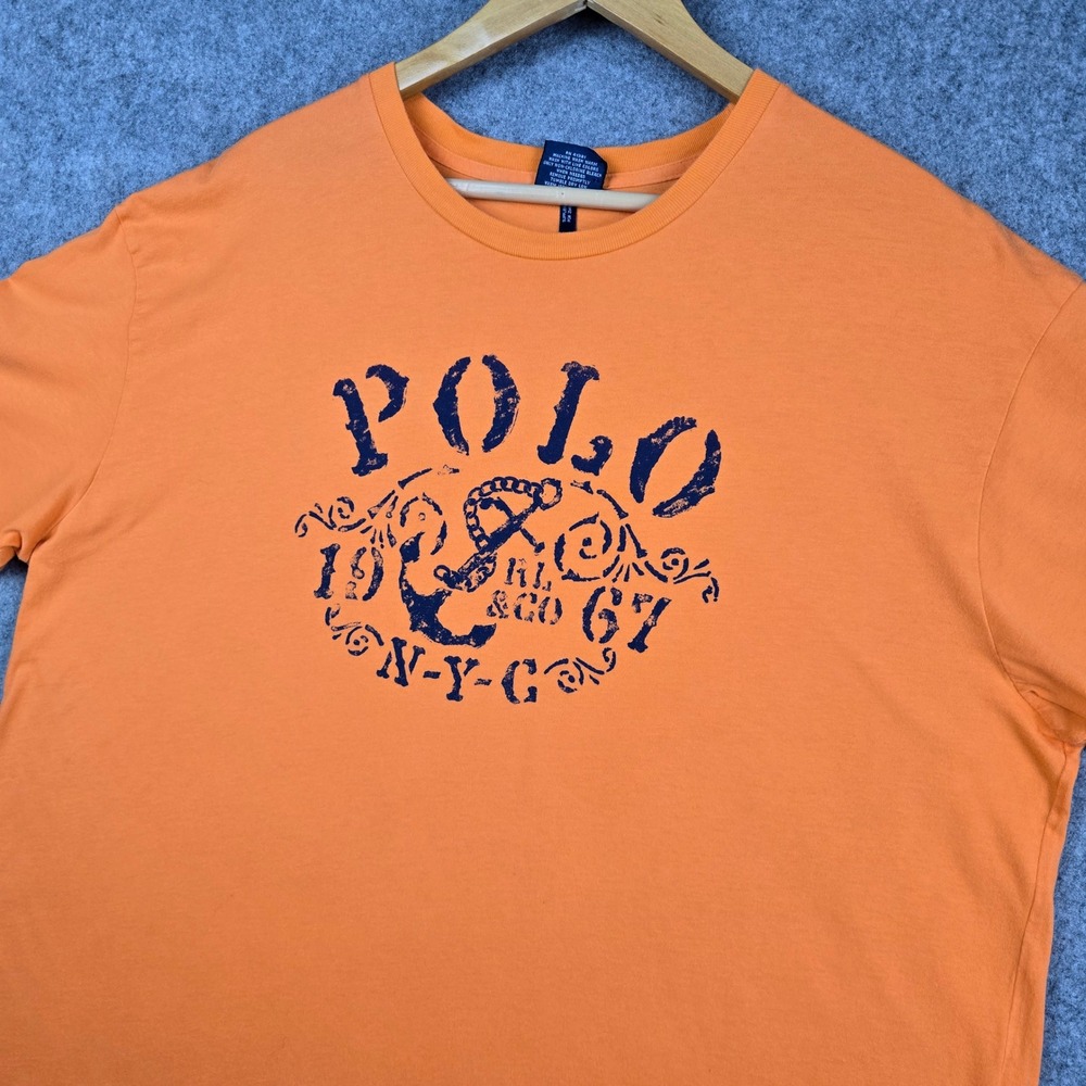 Polo Ralph Lauren T Shirt Mens Large Orange Anchor Graphic Nautical Preppy Y2k